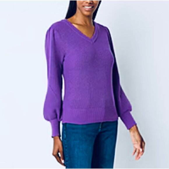 Liz Claiborne Womens V-Neck Purple Sweater L Viscose/Polyester/Nylon Blend - Picture 1 of 7